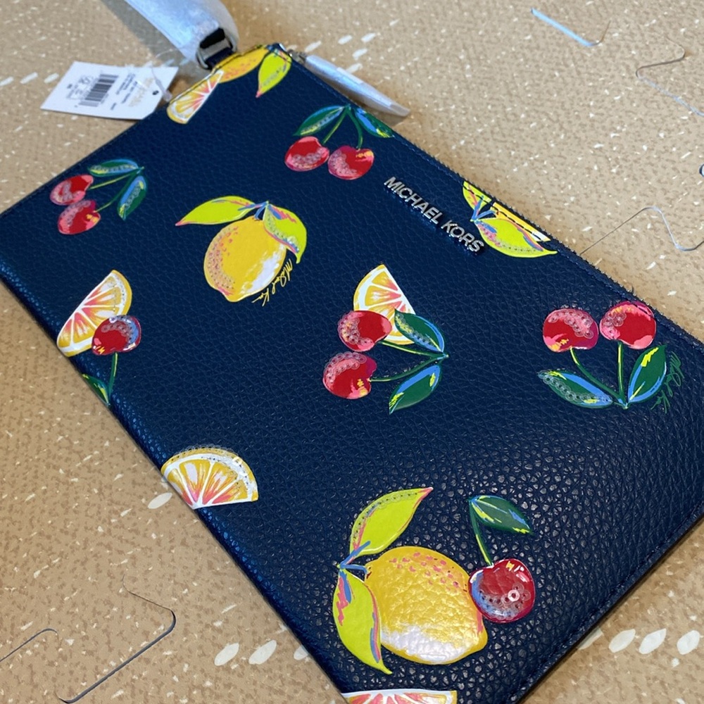 Michael Kors Jet Set Travel Large Sequined Fruit Print Wristlet - Picture 6 of 7